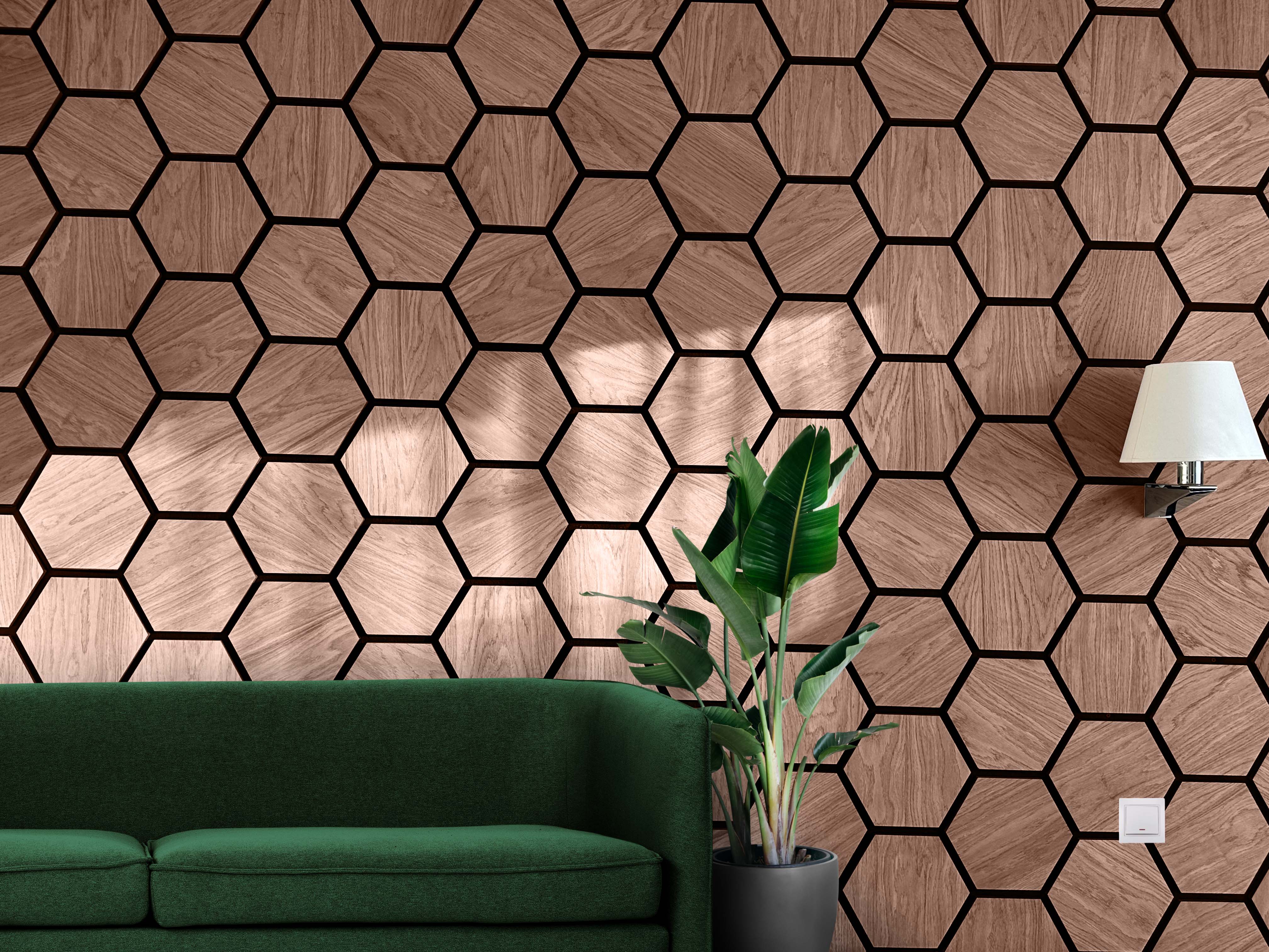 NATURAL OAK HEXAGON ACOUSTIC PANELS